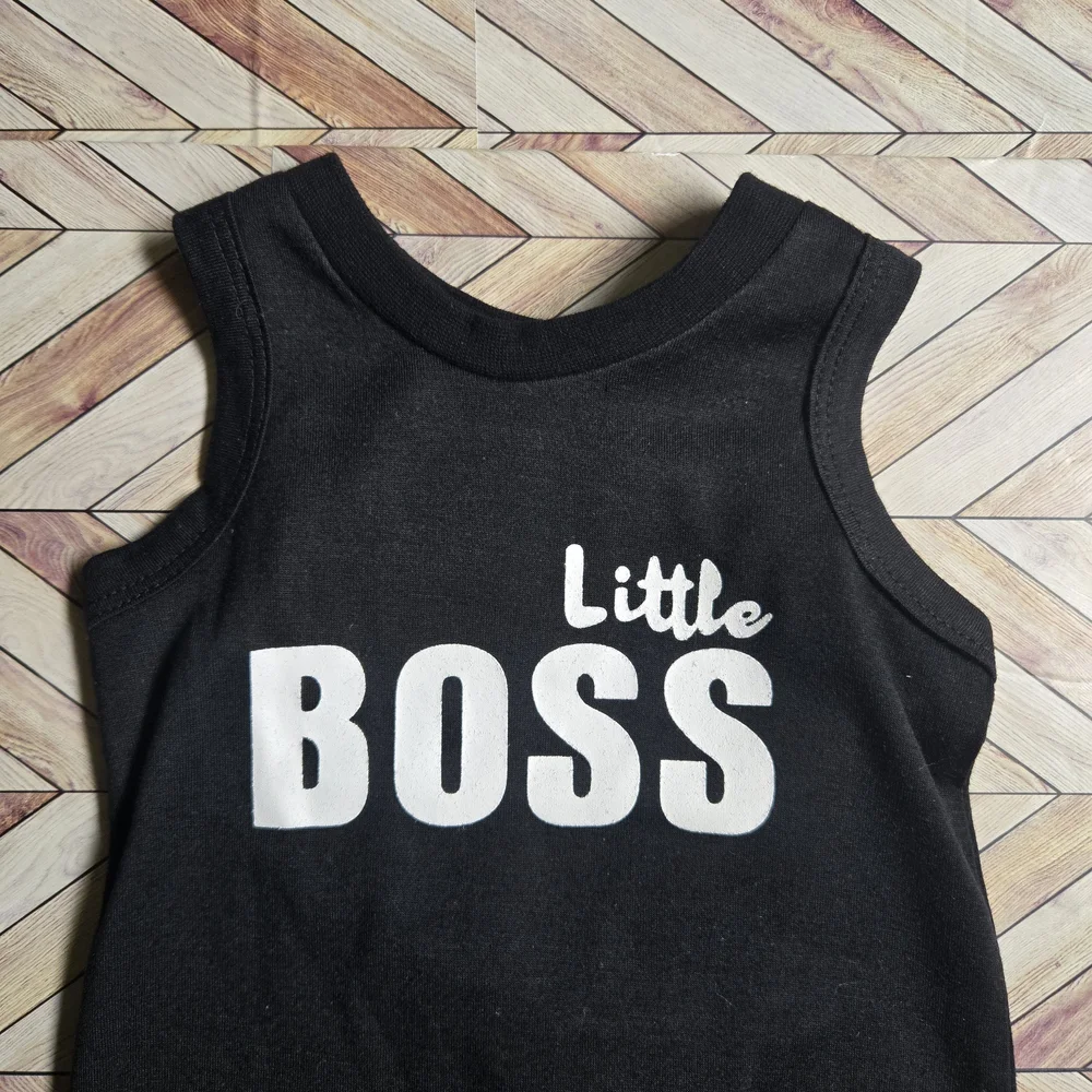 Little Boss Baby Boy Romper Sleeveless Black OnePiece Short Jumpsuit Outfit 3-6M
